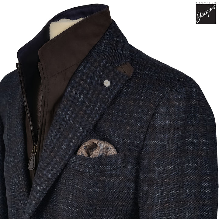 Blue Check Wool Hybrid Sport Jacket with Bib - Luigi Bianchi
