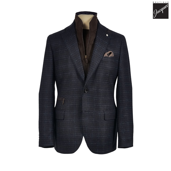 Blue Check Wool Hybrid Sport Jacket with Bib - Luigi Bianchi