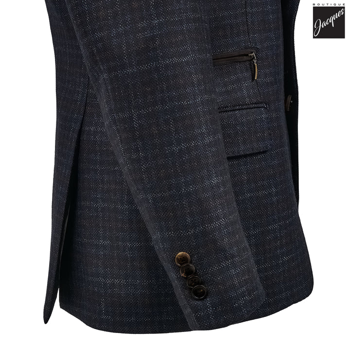 Blue Check Wool Hybrid Sport Jacket with Bib - Luigi Bianchi