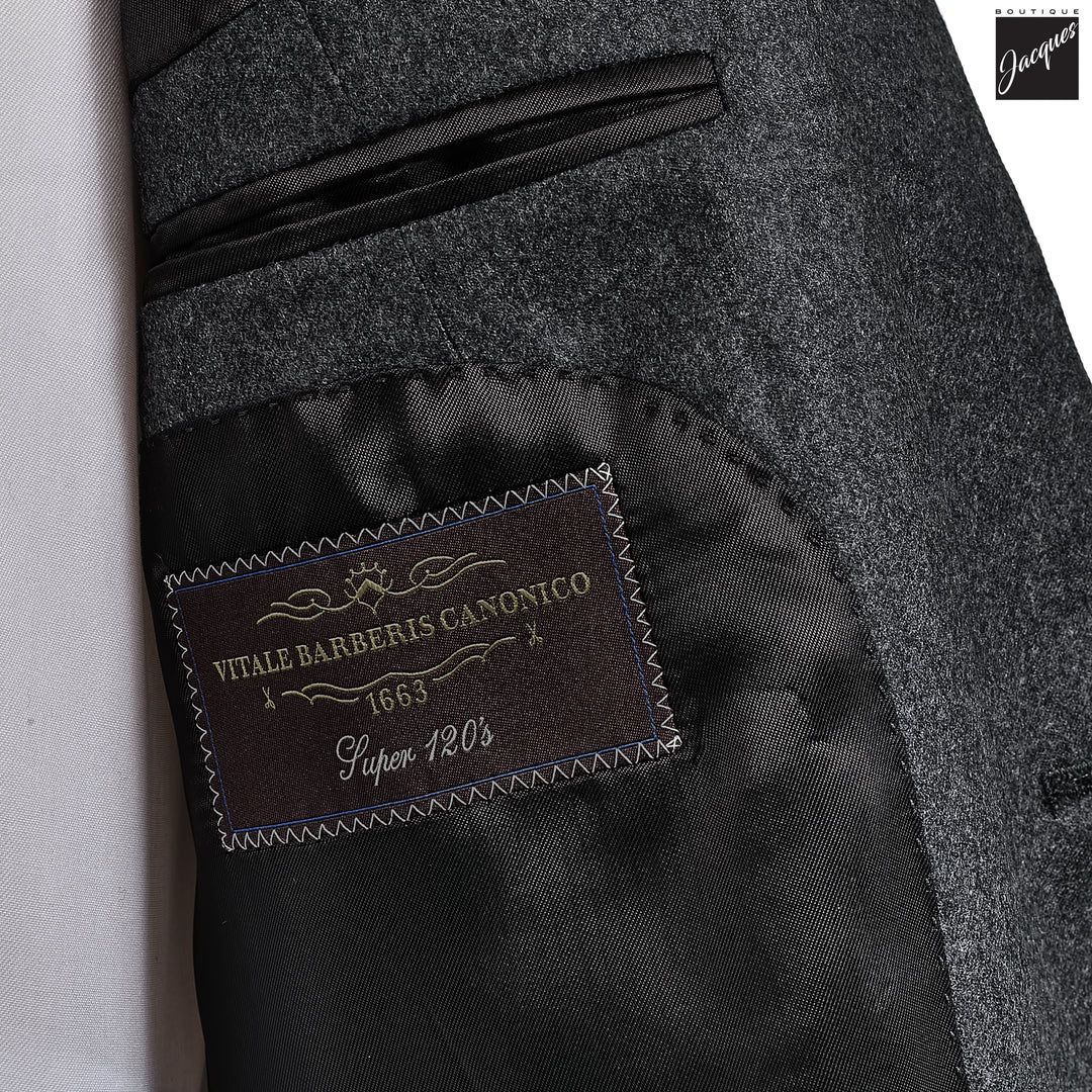 Charcoal Gray Flannel Solid Vitale Barberis Contemporary Fit Suit - Luigi Bianchi