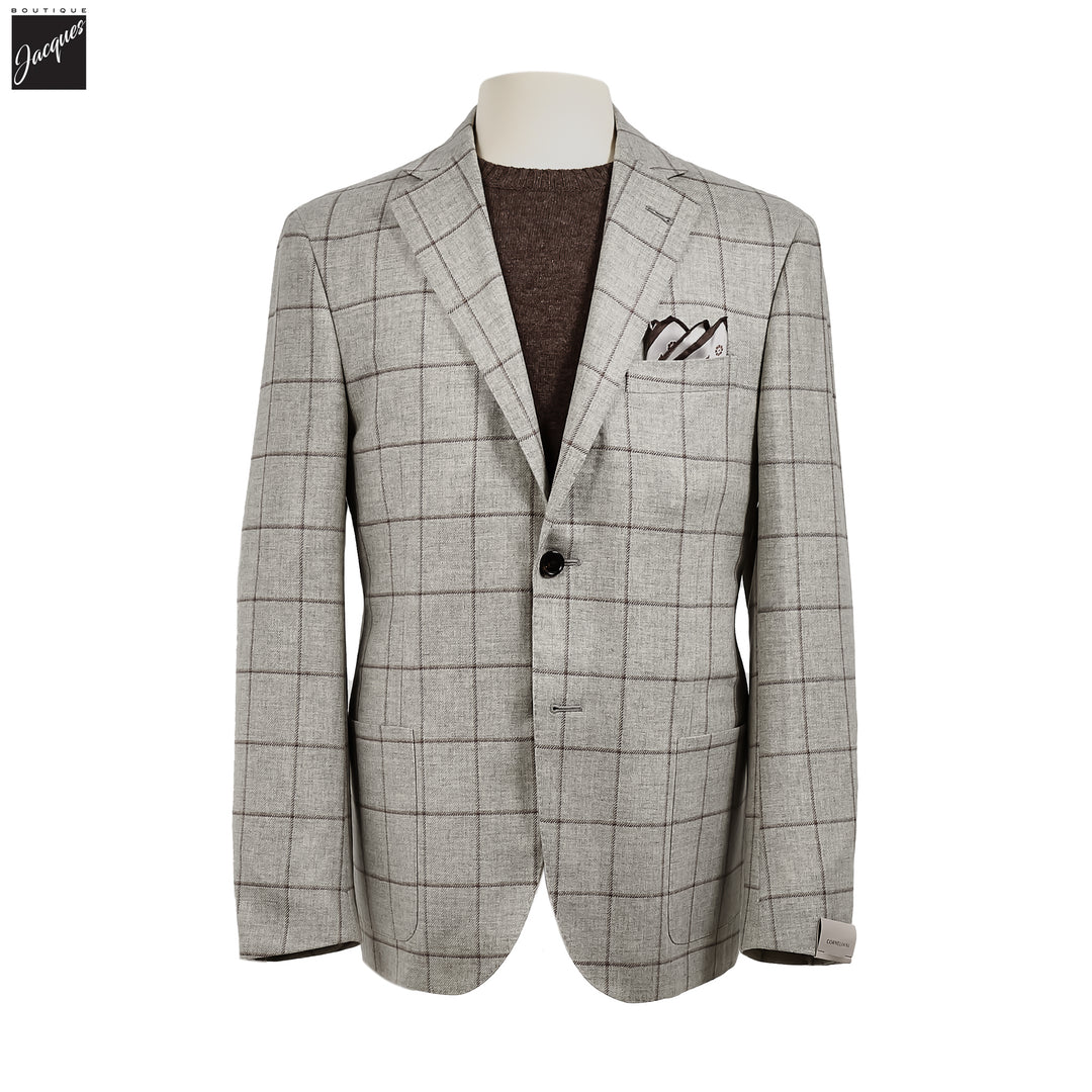 Light Gray Check Wool-Cashmere Modern Fit Sport Coat - Corneliani