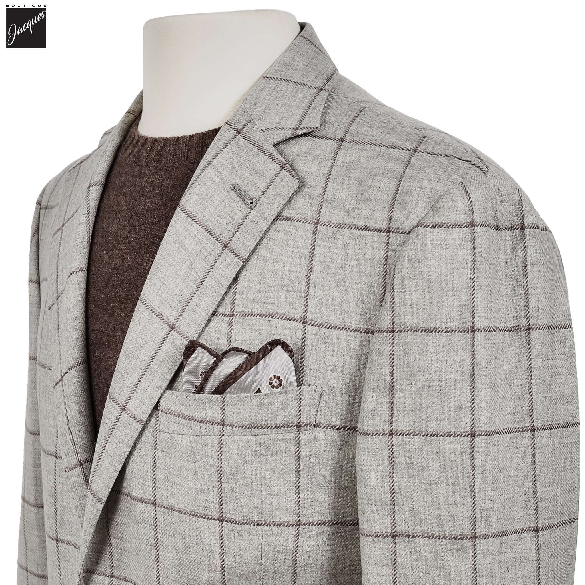 Light Gray Check Wool-Cashmere Modern Fit Sport Coat - Corneliani