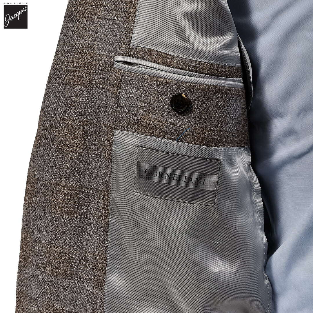Beige & Gray Check Modern Fit Wool Sport Coat - Corneliani