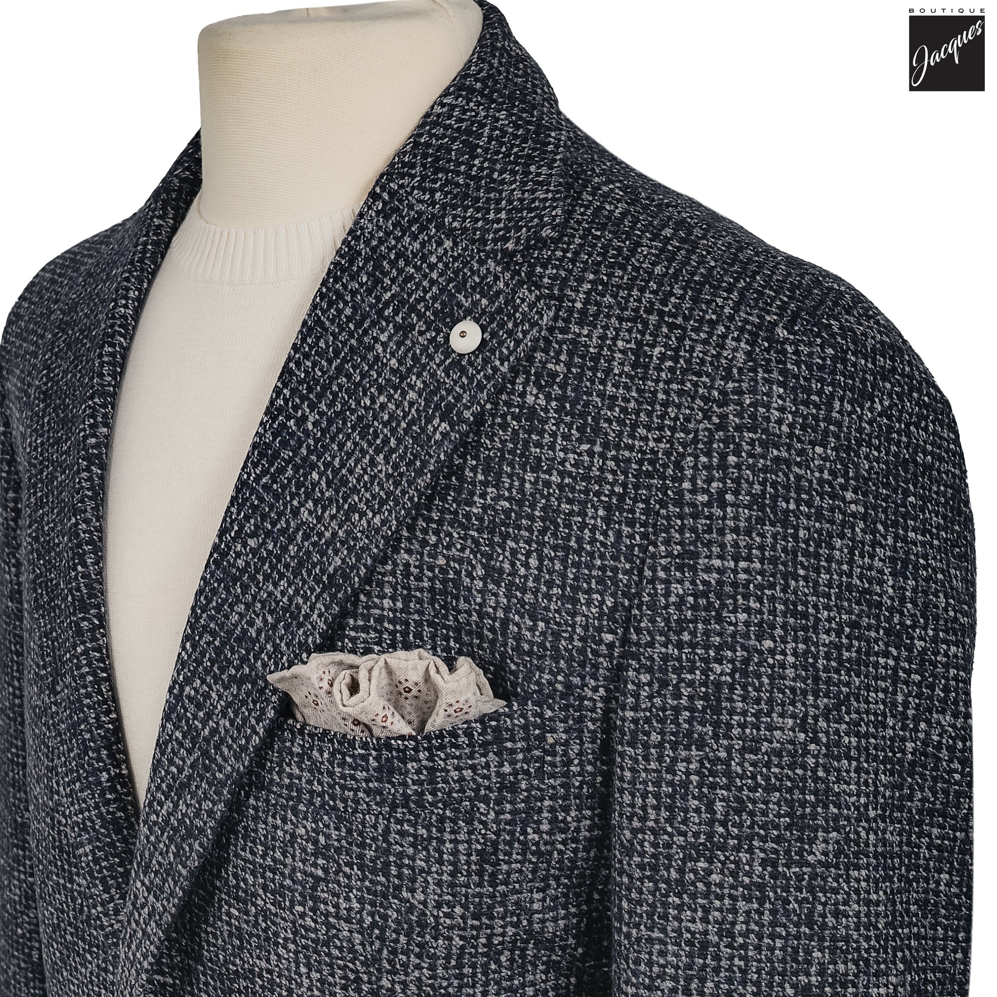 Navy Mélange Wool Jersey Unconstructed Contemporary Sport Jacket - L.B.M. 1911