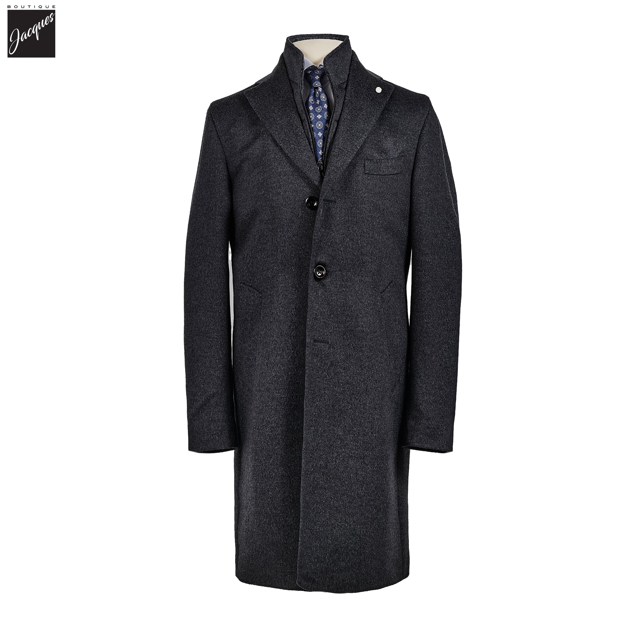Charcoal Gray Wool Cashmere Colombo Thermo HydroTech Overcoat