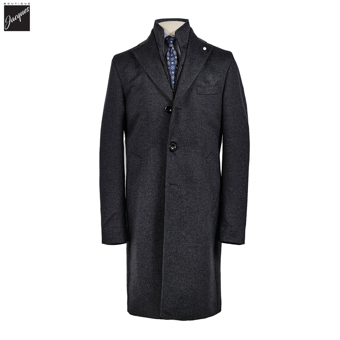 Charcoal Gray Wool Cashmere Colombo Thermo HydroTech Overcoat - Luigi Bianchi Mantova