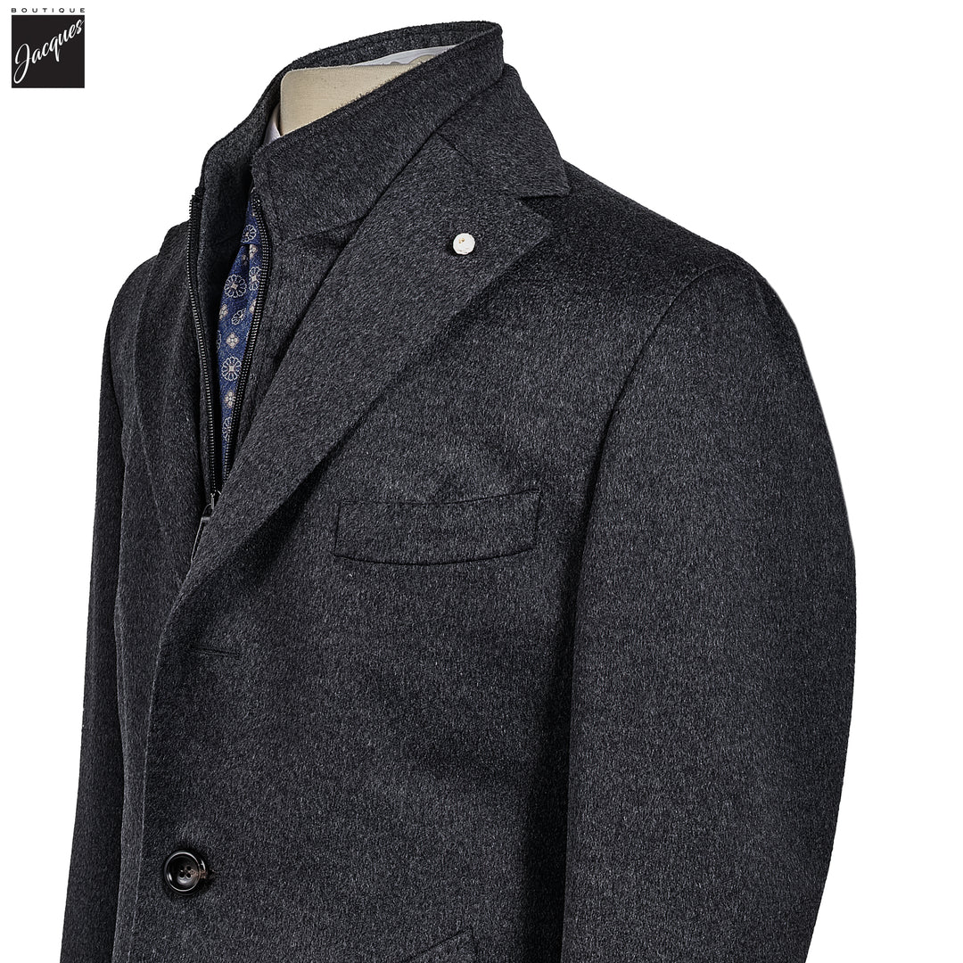 Charcoal Gray Wool Cashmere Colombo Thermo HydroTech Overcoat - Luigi Bianchi Mantova