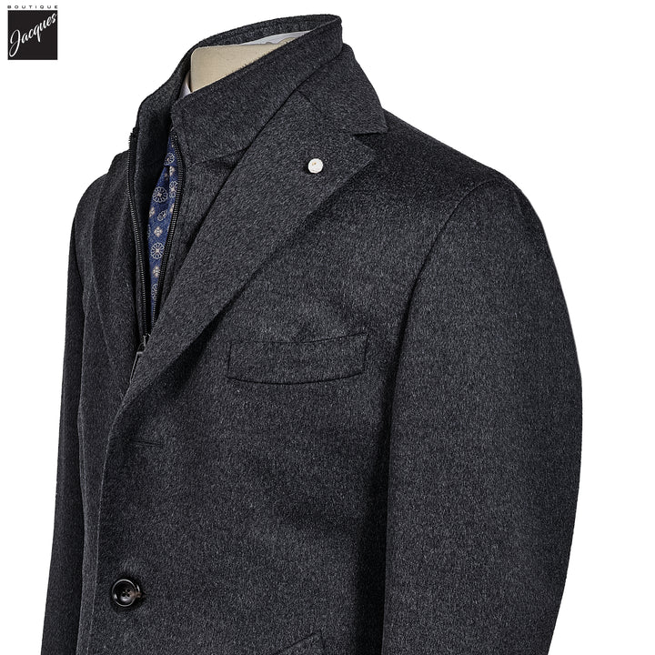 Charcoal Gray Wool Cashmere Colombo Thermo HydroTech Overcoat - Luigi Bianchi Mantova