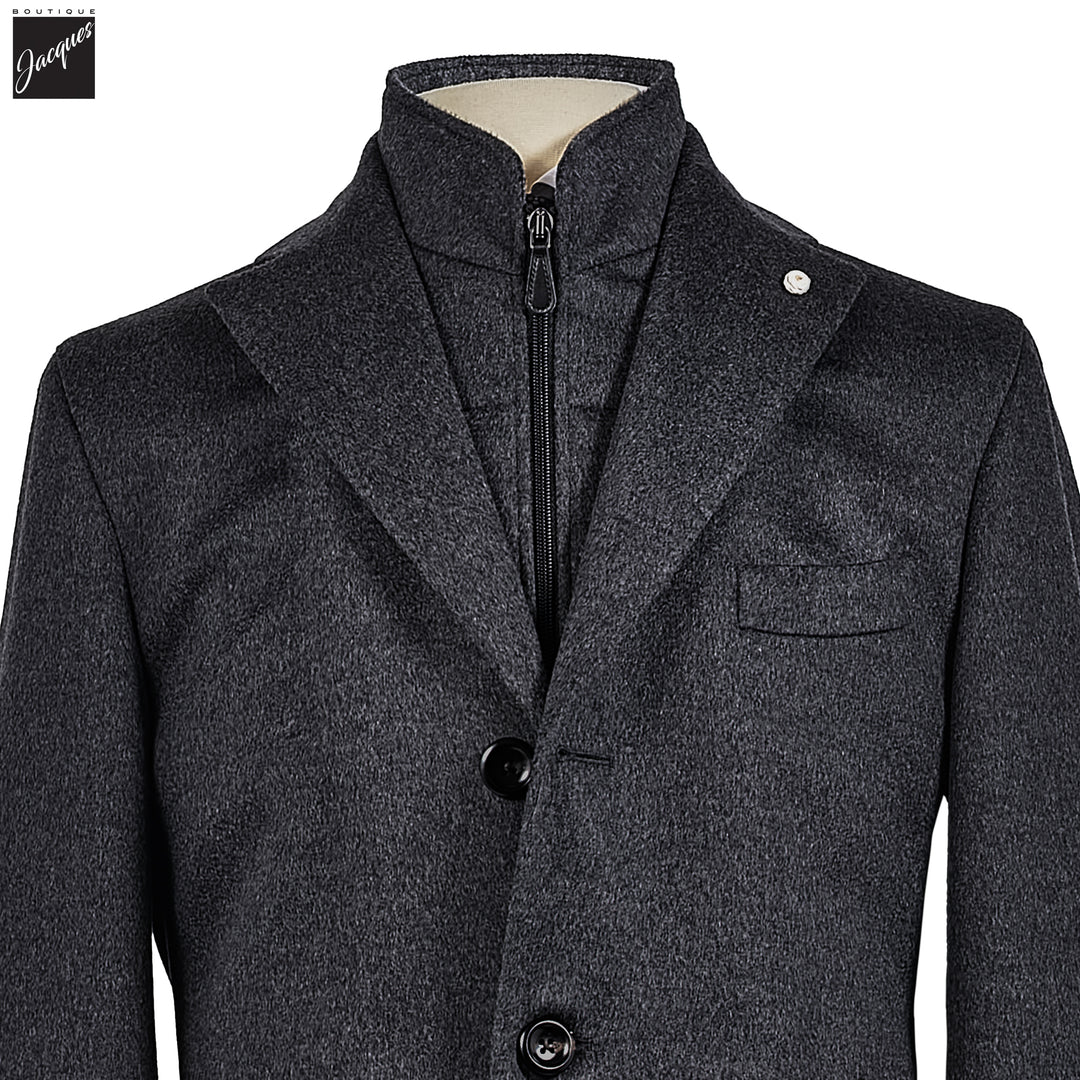Charcoal Gray Wool Cashmere Colombo Thermo HydroTech Overcoat - Luigi Bianchi Mantova