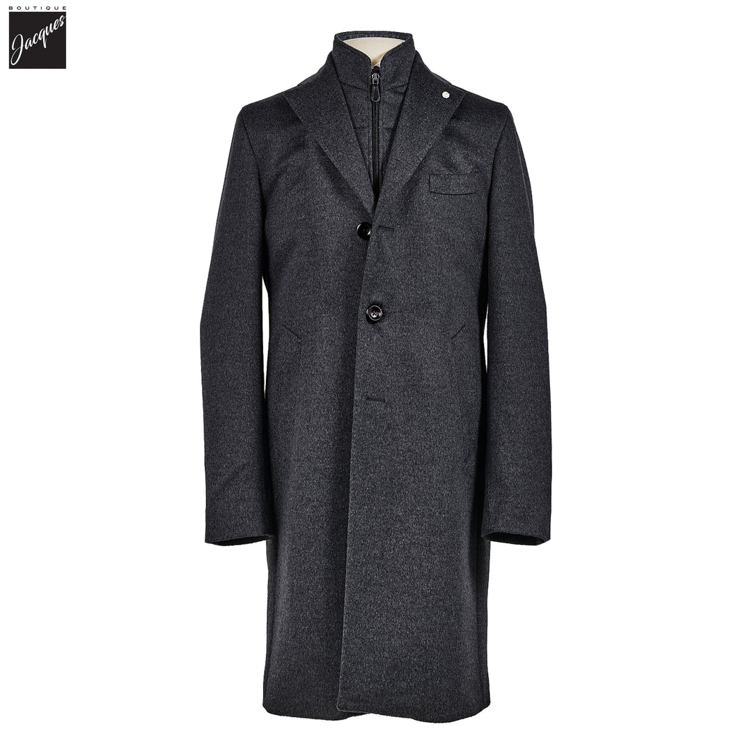 Charcoal Gray Wool Cashmere Colombo Thermo HydroTech Overcoat - Luigi Bianchi Mantova