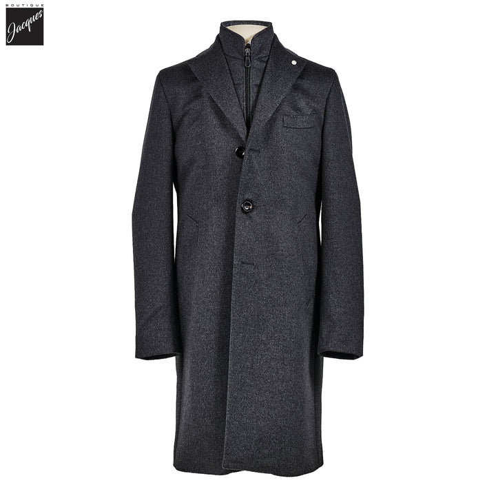 Charcoal Gray Wool Cashmere Colombo Thermo HydroTech Overcoat - Luigi Bianchi Mantova