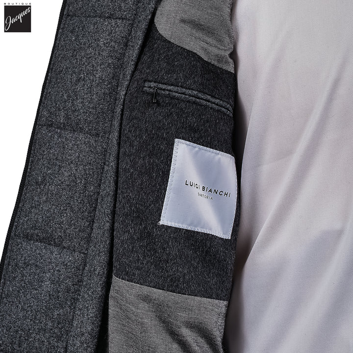 Charcoal Gray Wool Cashmere Colombo Thermo HydroTech Overcoat - Luigi Bianchi Mantova