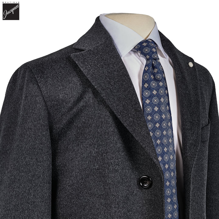 Charcoal Gray Wool Cashmere Colombo Thermo HydroTech Overcoat - Luigi Bianchi Mantova