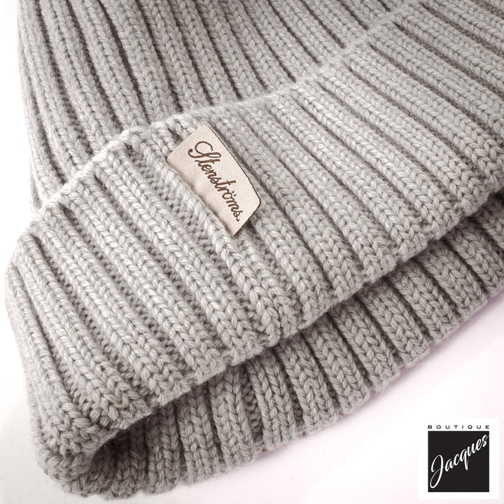 Light Gray Merino Wool Rib Knitted Hat - Stenströms