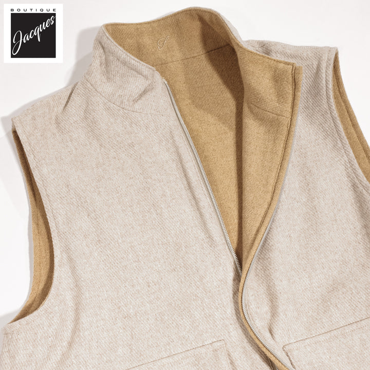 Beige/Oatmeal Reversible Wool Full Zip Vest - Stenströms