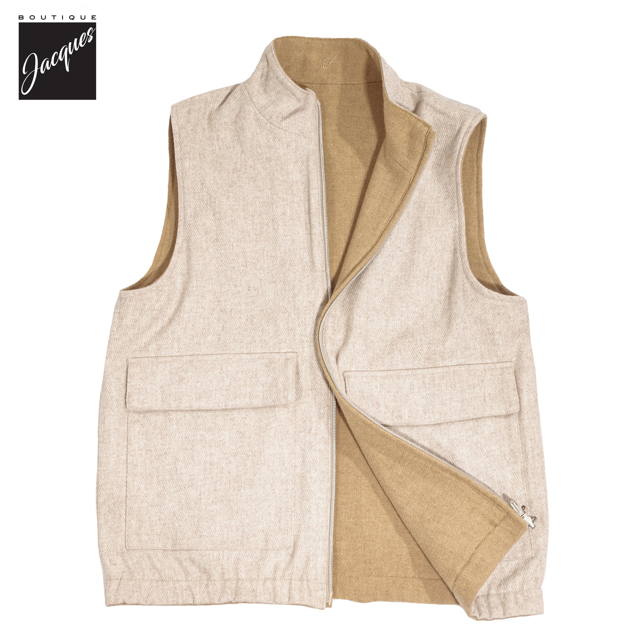 Beige/Oatmeal Reversible Wool Full Zip Vest - Stenströms