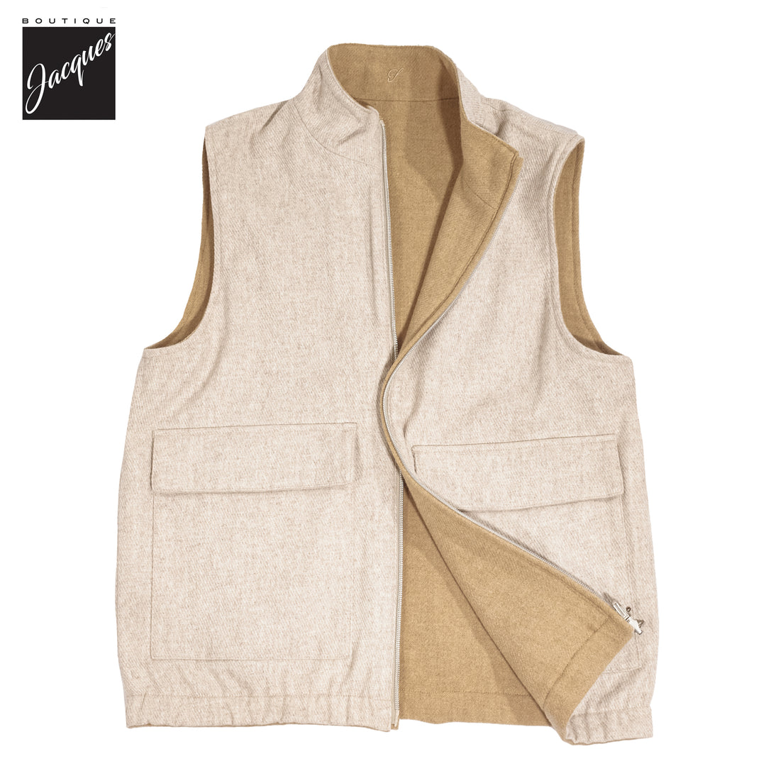 Beige/Oatmeal Reversible Wool Full Zip Vest - Stenströms
