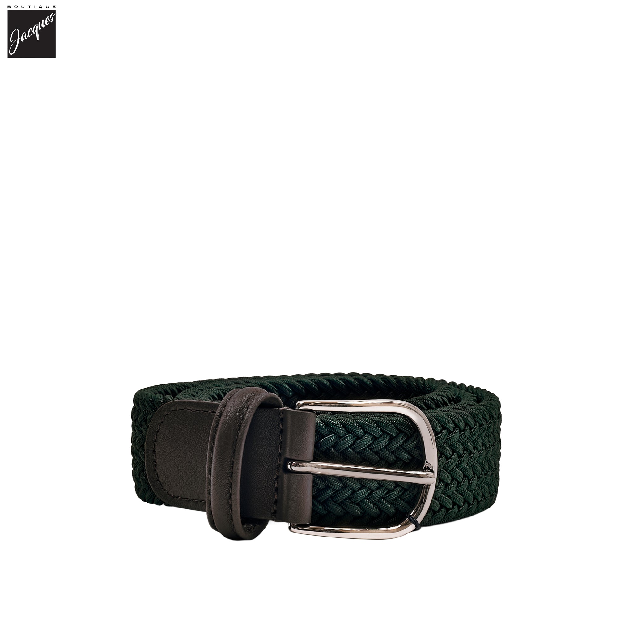 British Racing Green Solid Woven Elastic Belt - Anderson's