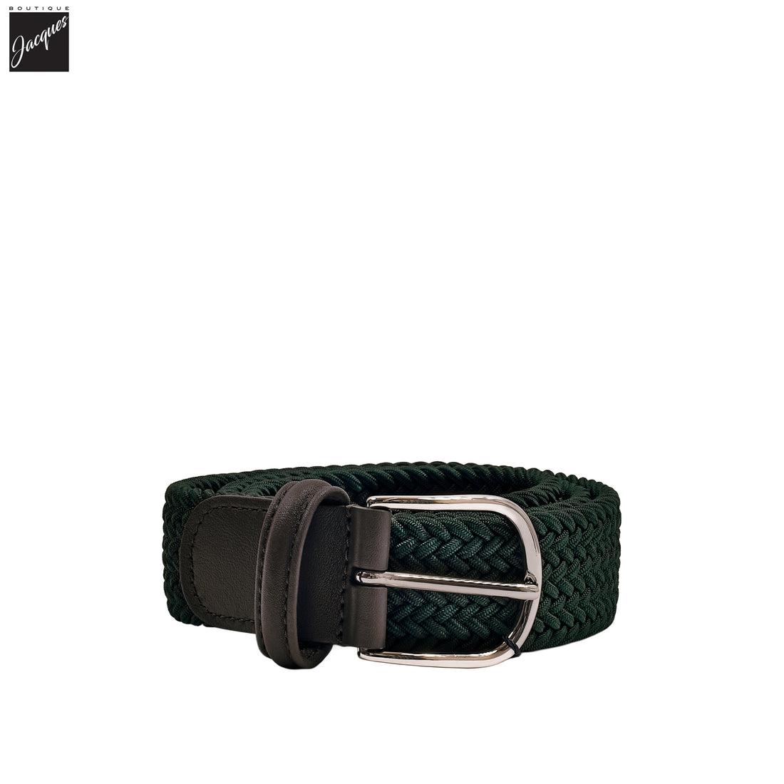 British Racing Green Solid Woven Elastic Belt - Anderson's