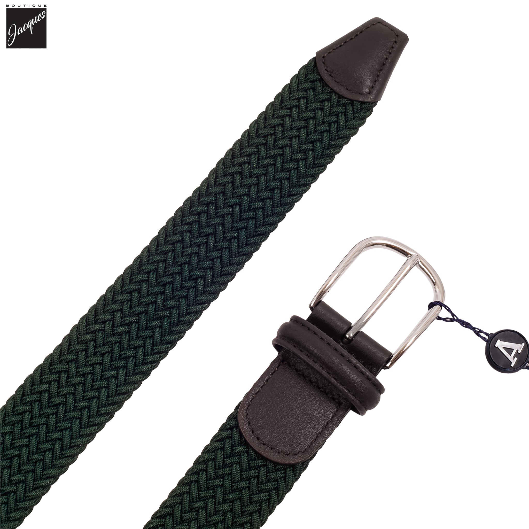 British Racing Green Solid Woven Elastic Belt - Anderson's