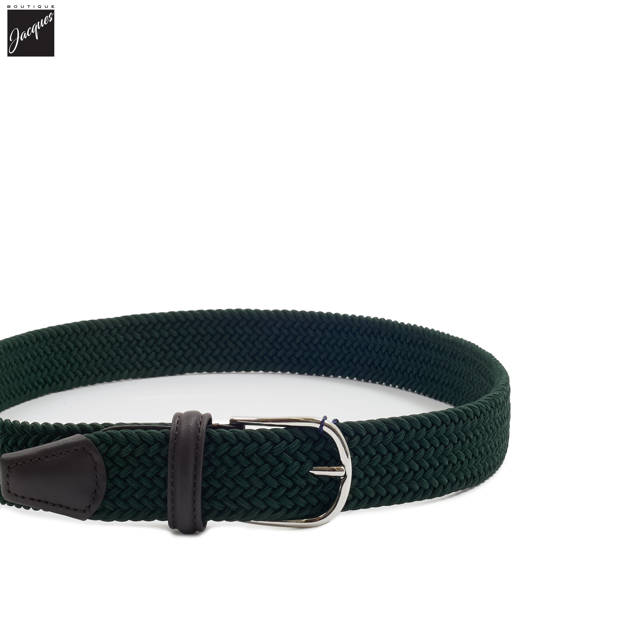 British Racing Green Solid Woven Elastic Belt - Anderson's