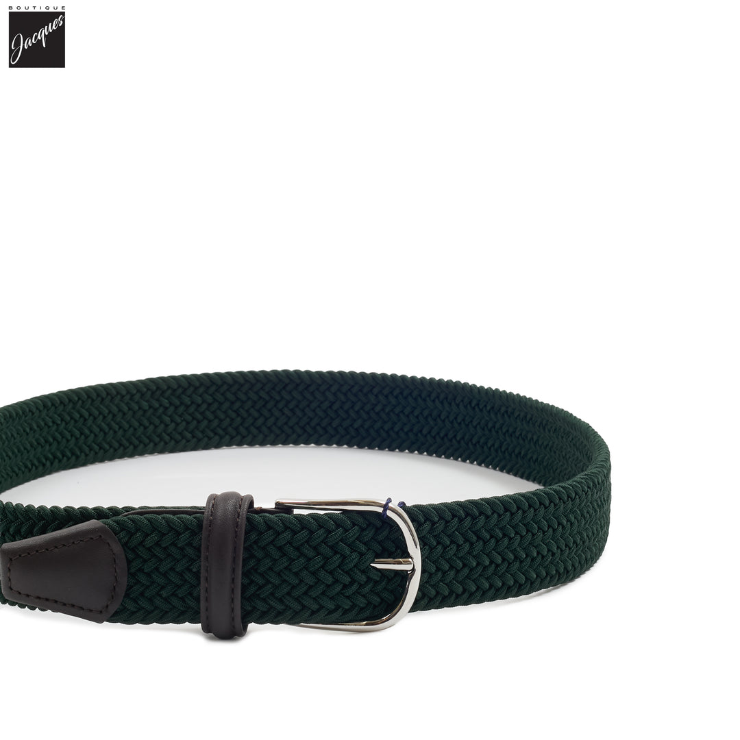 British Racing Green Solid Woven Elastic Belt - Anderson's