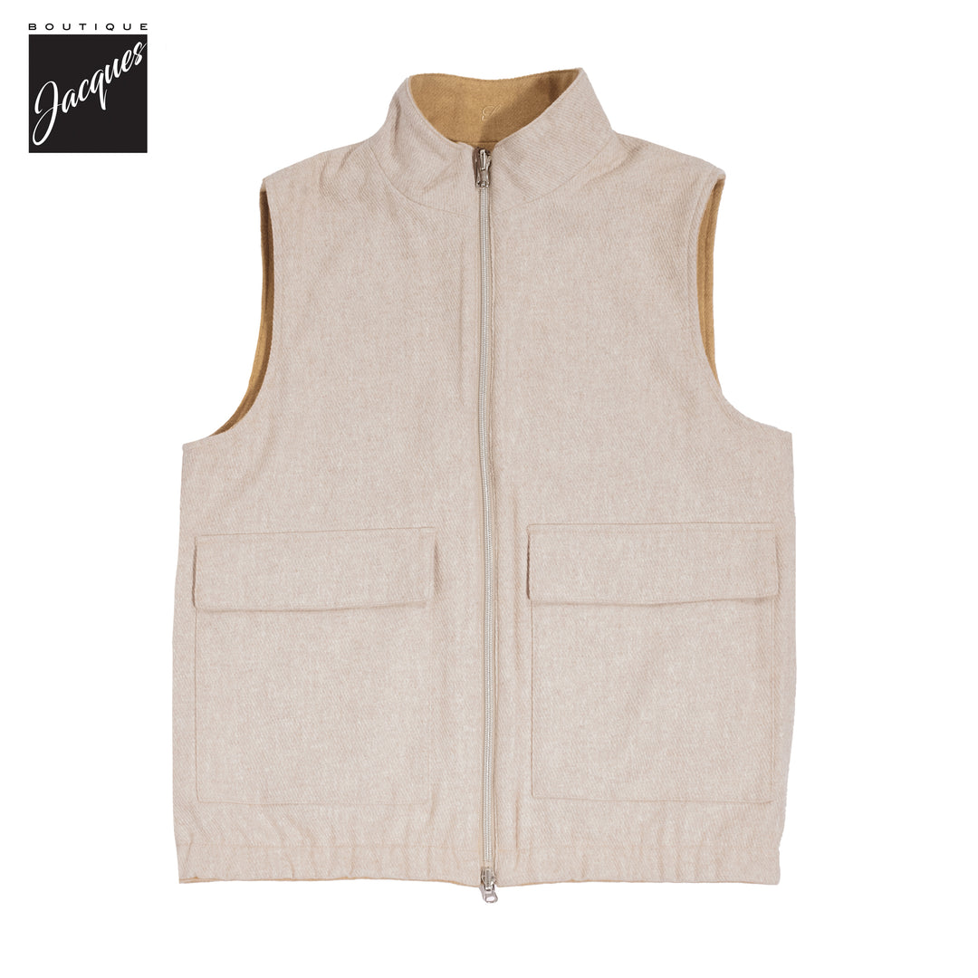 Beige/Oatmeal Reversible Wool Full Zip Vest - Stenströms