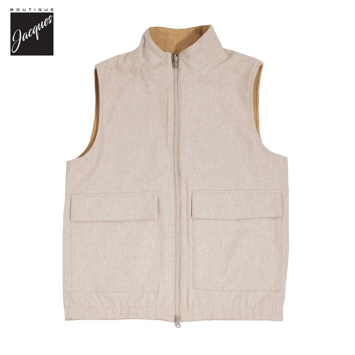 Beige/Oatmeal Reversible Wool Full Zip Vest - Stenströms