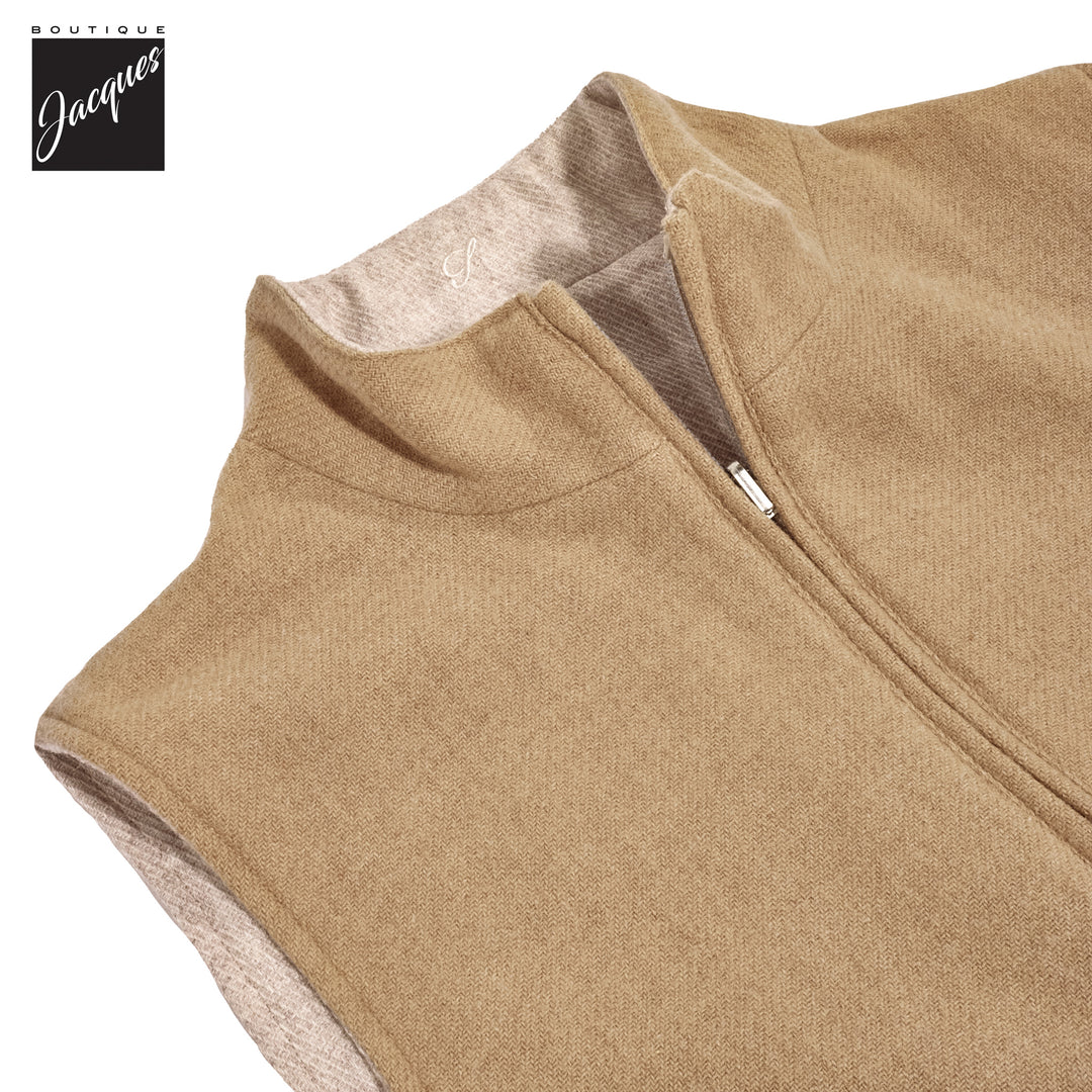 Beige/Oatmeal Reversible Wool Full Zip Vest - Stenströms