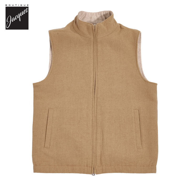 Beige/Oatmeal Reversible Wool Full Zip Vest - Stenströms