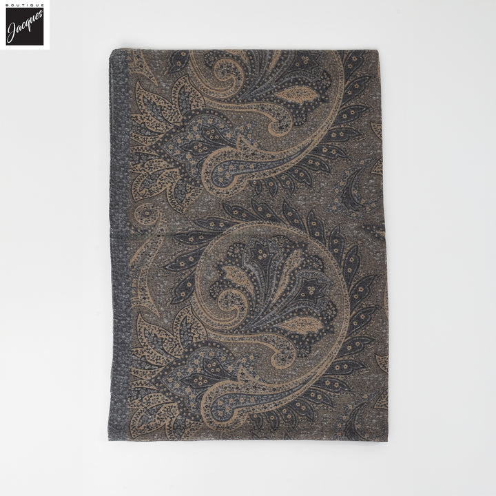 Gray & Beige Paisley Patterned Wool-Silk Scarf - Paolo Albizzati