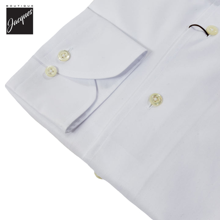 White One-Piece Collar Cotton Twill Slimline Casual Shirt - Stenströms - Boutique Jacques International