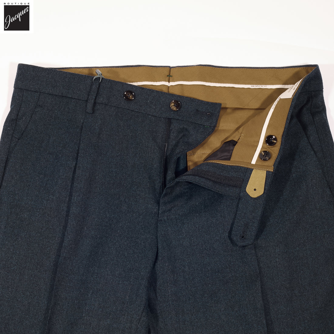 Navy Mélange Wool Flannel Morello Trouser - Berwich