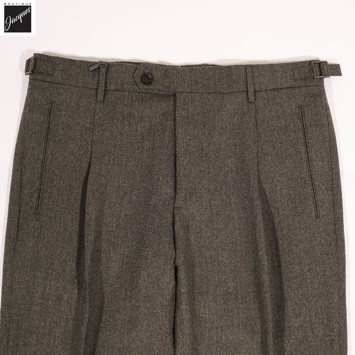Brown Mélange Wool Flannel Retro Trouser - Berwich