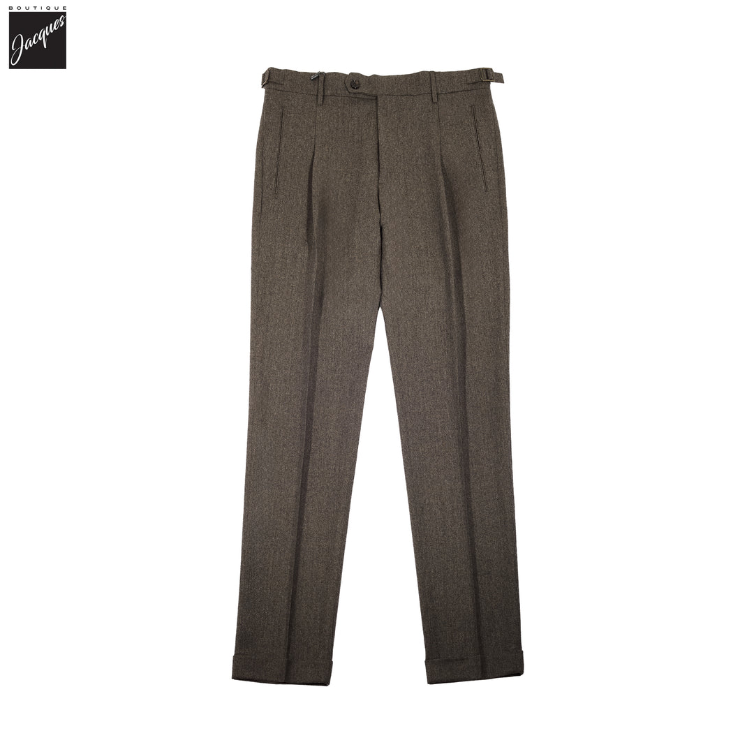 Brown Mélange Wool Flannel Retro Trouser - Berwich