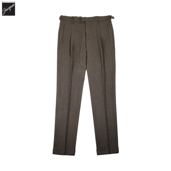 Brown Mélange Wool Flannel Retro Trouser - Berwich