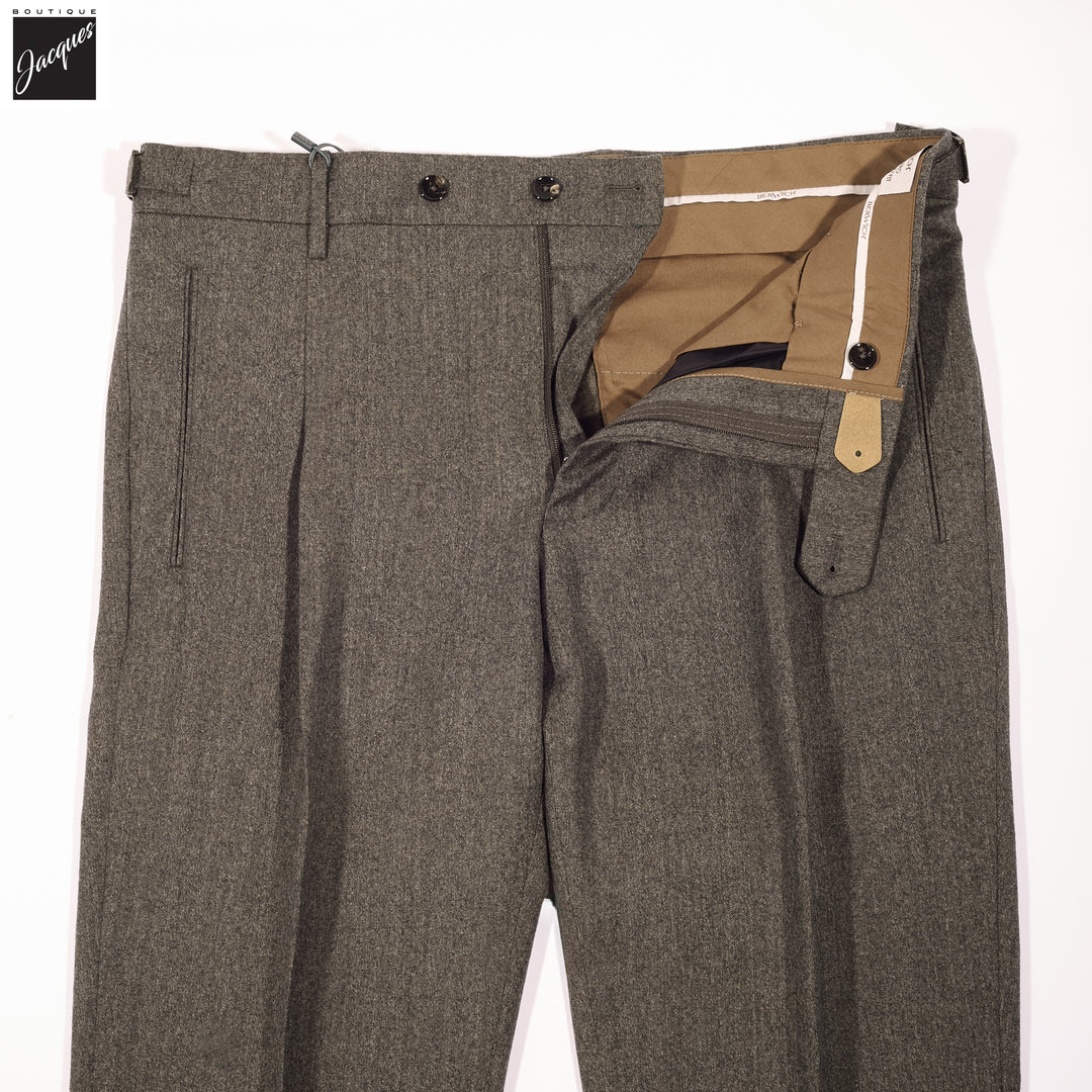 Brown Mélange Wool Flannel Retro Trouser - Berwich