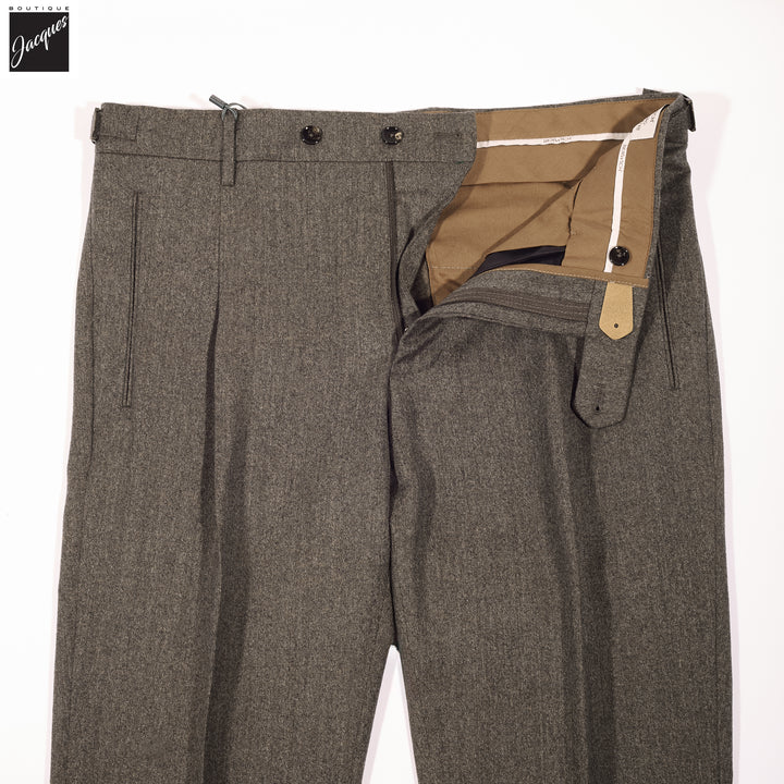 Brown Mélange Wool Flannel Retro Trouser - Berwich
