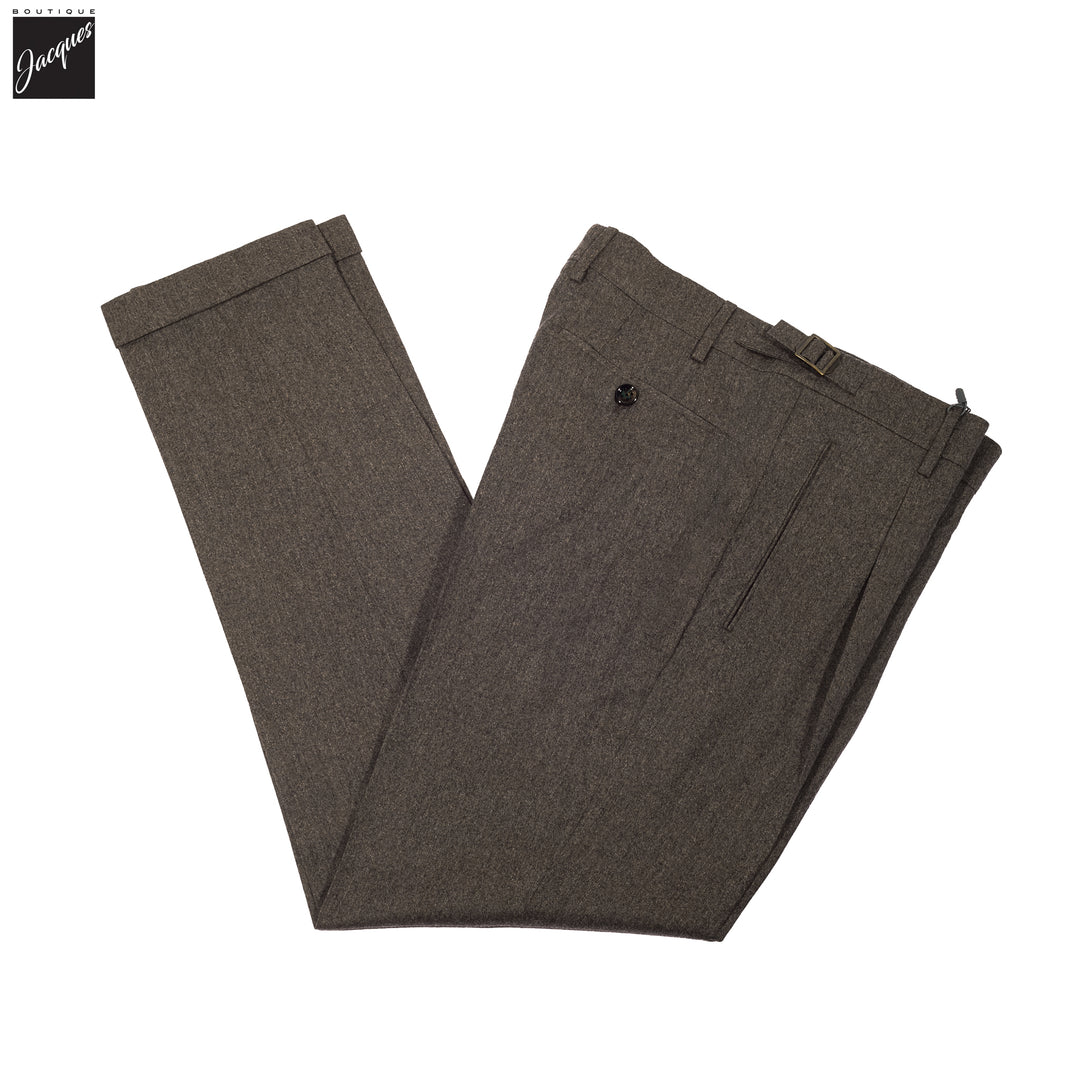 Brown Mélange Wool Flannel Retro Trouser - Berwich