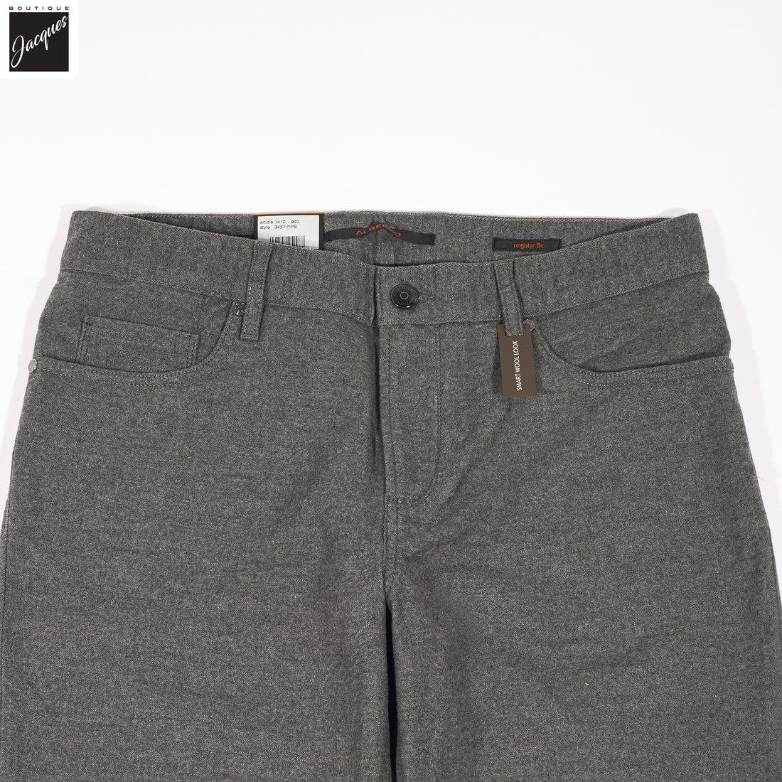 Charcoal Mélange Wool-Look Cotton Stretch Pipe Five Pocket Pants - ALBERTO - Boutique Jacques International