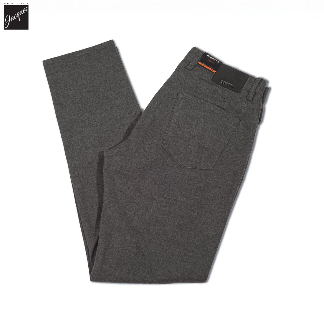 Charcoal Mélange Wool-Look Cotton Stretch Pipe Five Pocket Pants - ALBERTO - Boutique Jacques International