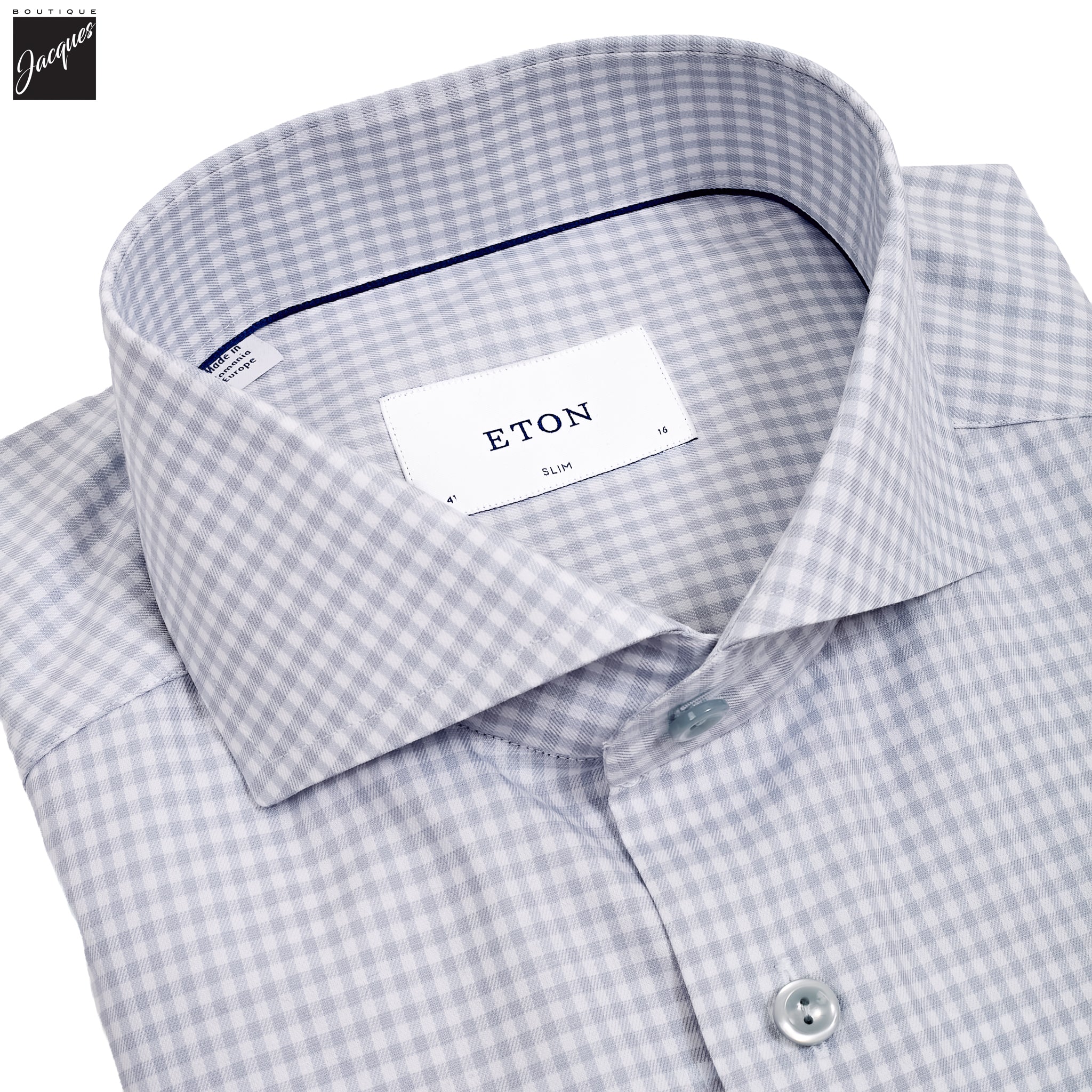 Gray Check Cotton-Tencel Lyocell Slim Fit Shirt - ETON