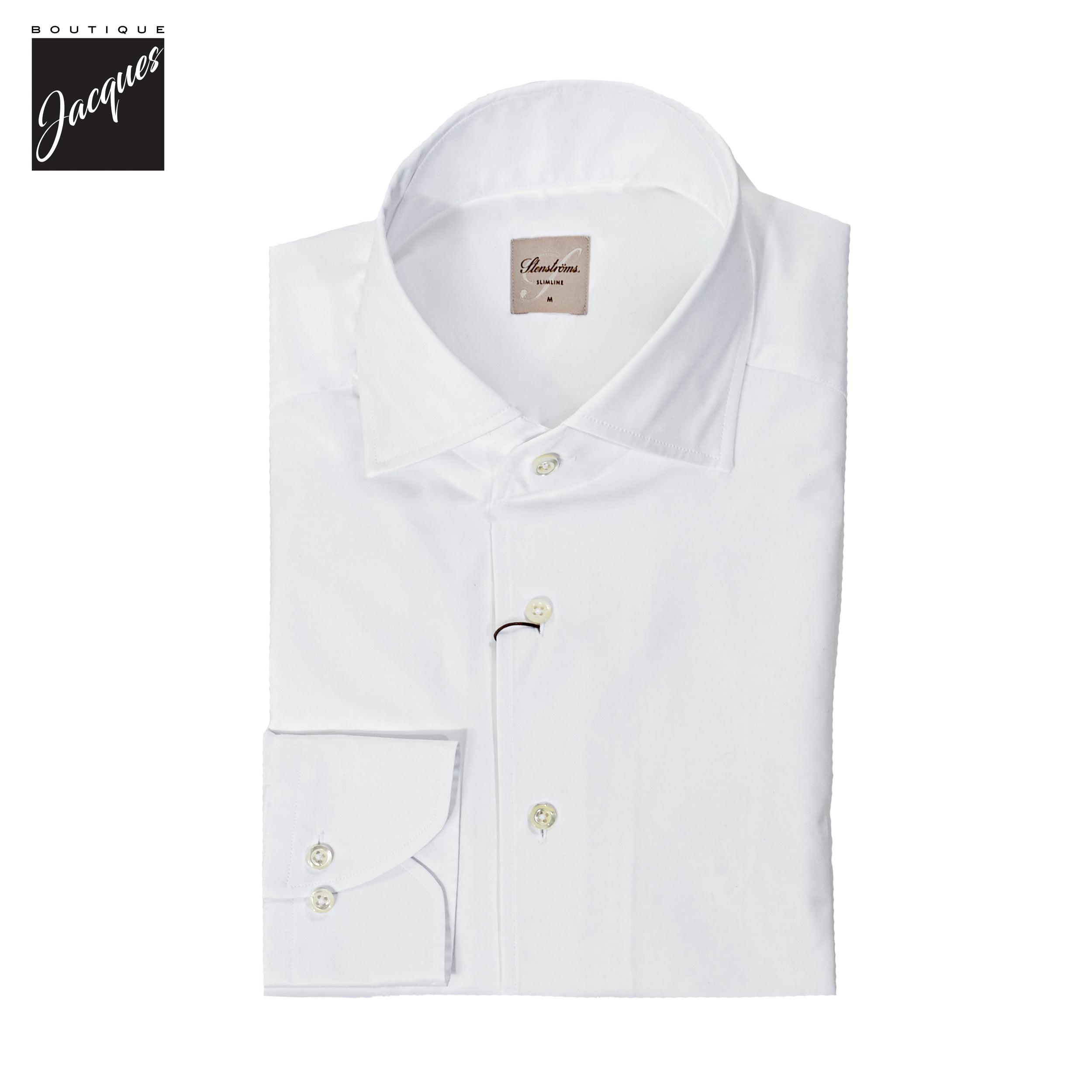 White One-Piece Collar Cotton Twill Slimline Casual Shirt - Stenströms