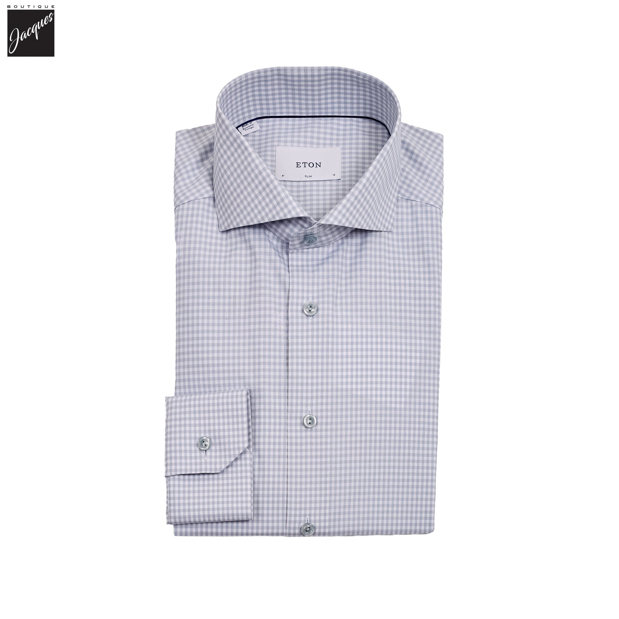 Gray Check Cotton-Tencel Lyocell Slim Fit Shirt - ETON