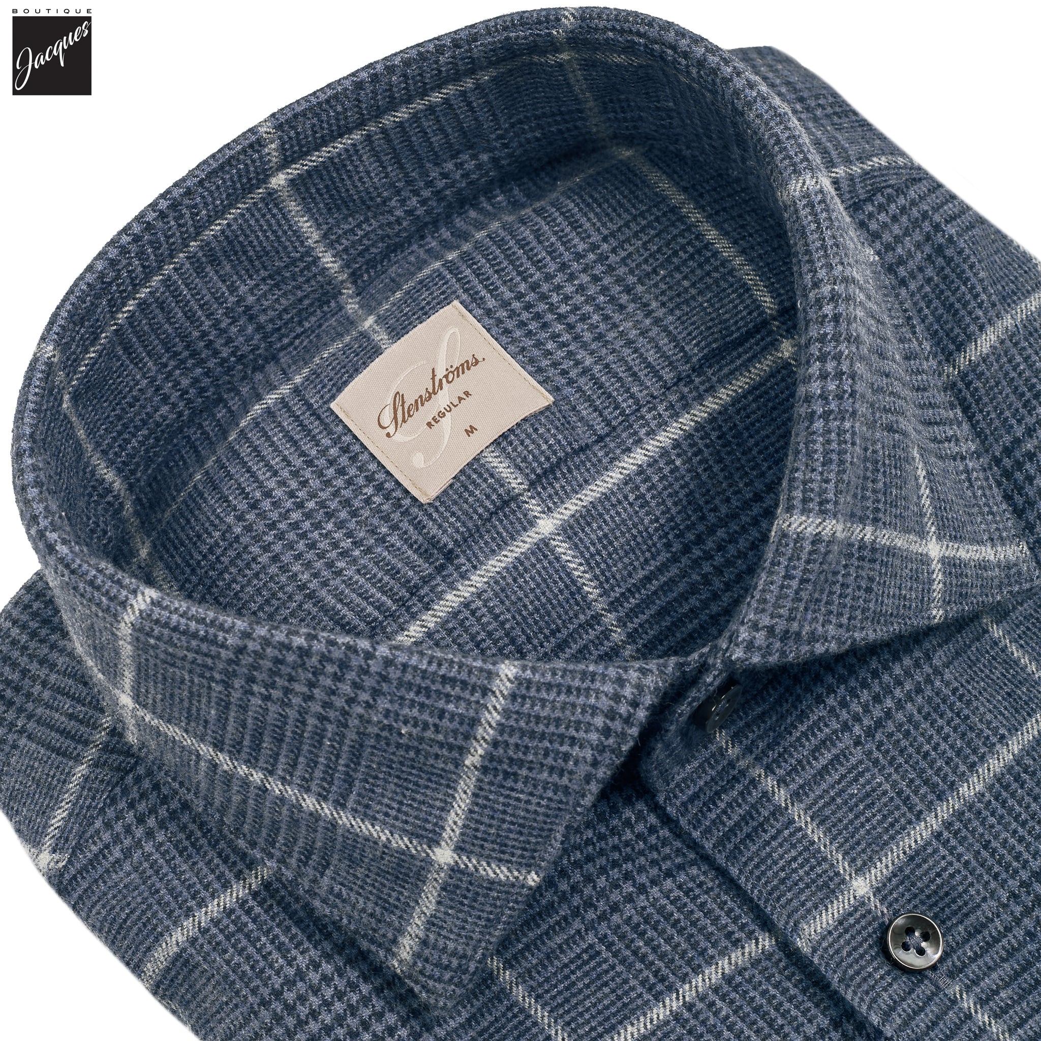 Blue Check Cotton Flannel Regular Fit Shirt - Stenströms