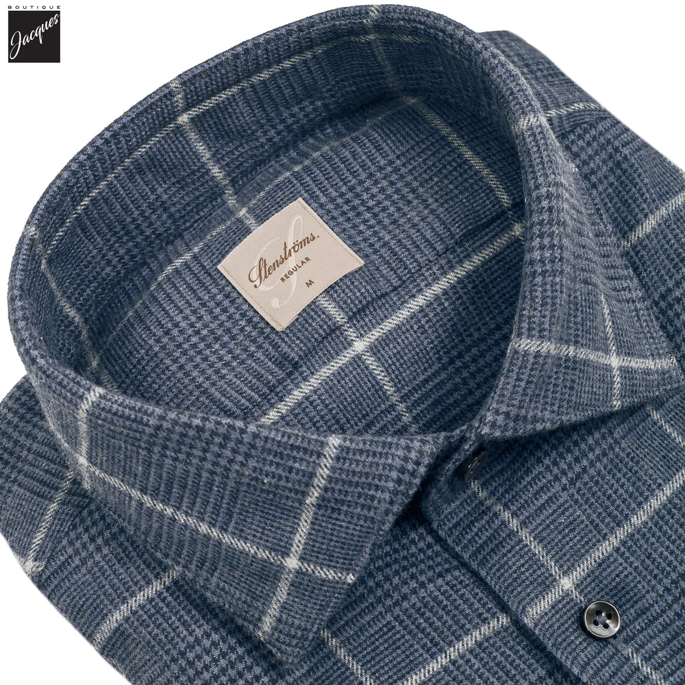 Blue Check Cotton Flannel Regular Fit Shirt - Stenströms