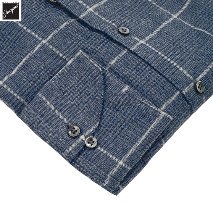 Blue Check Cotton Flannel Regular Fit Shirt - Stenströms