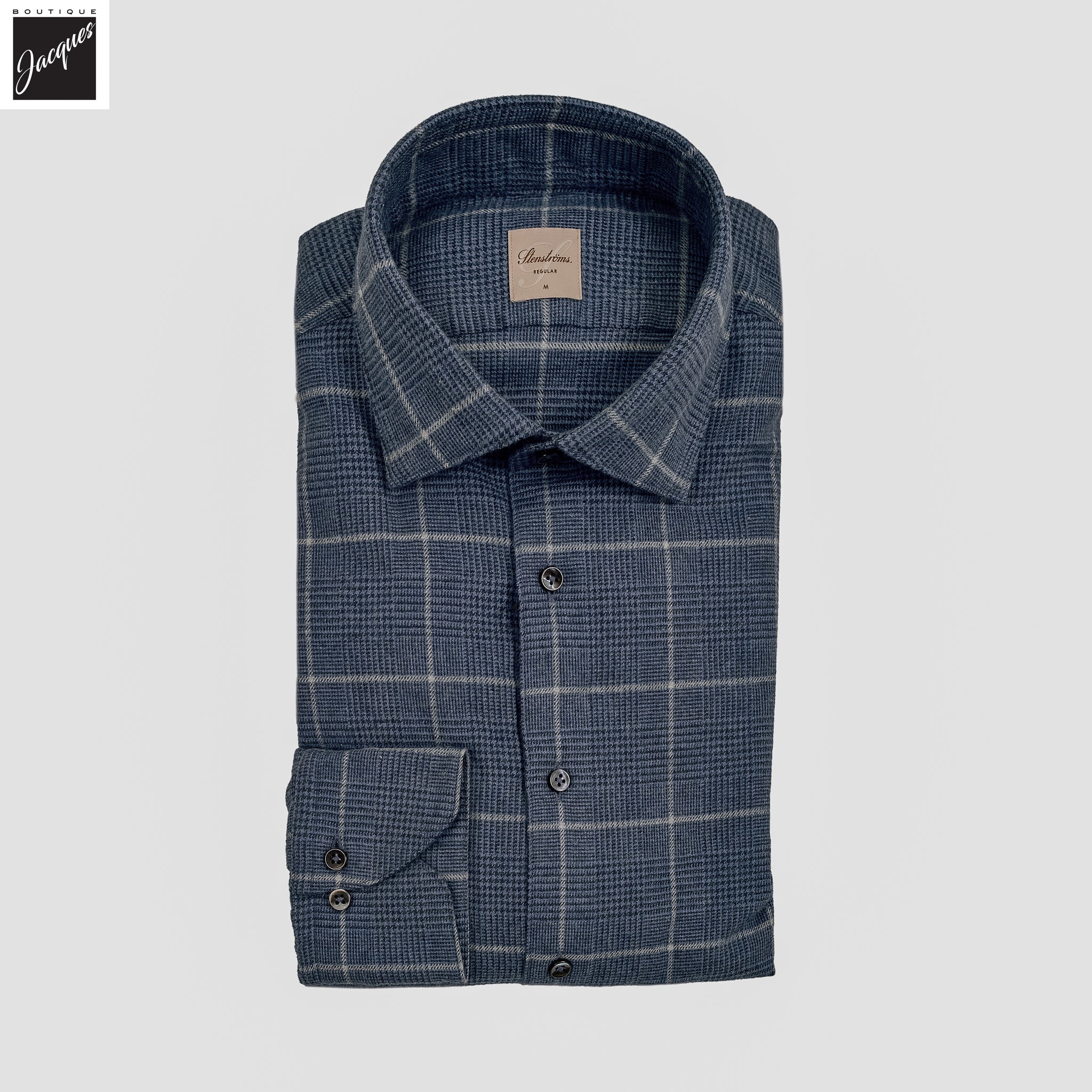 Blue Check Cotton Flannel Regular Fit Shirt - Stenströms