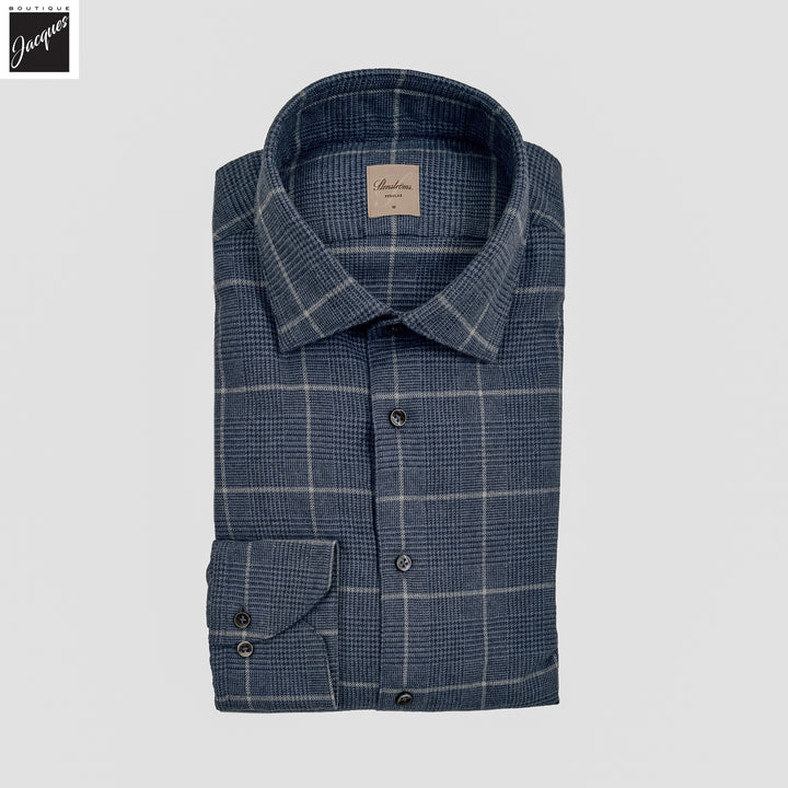 Blue Check Cotton Flannel Regular Fit Shirt - Stenströms
