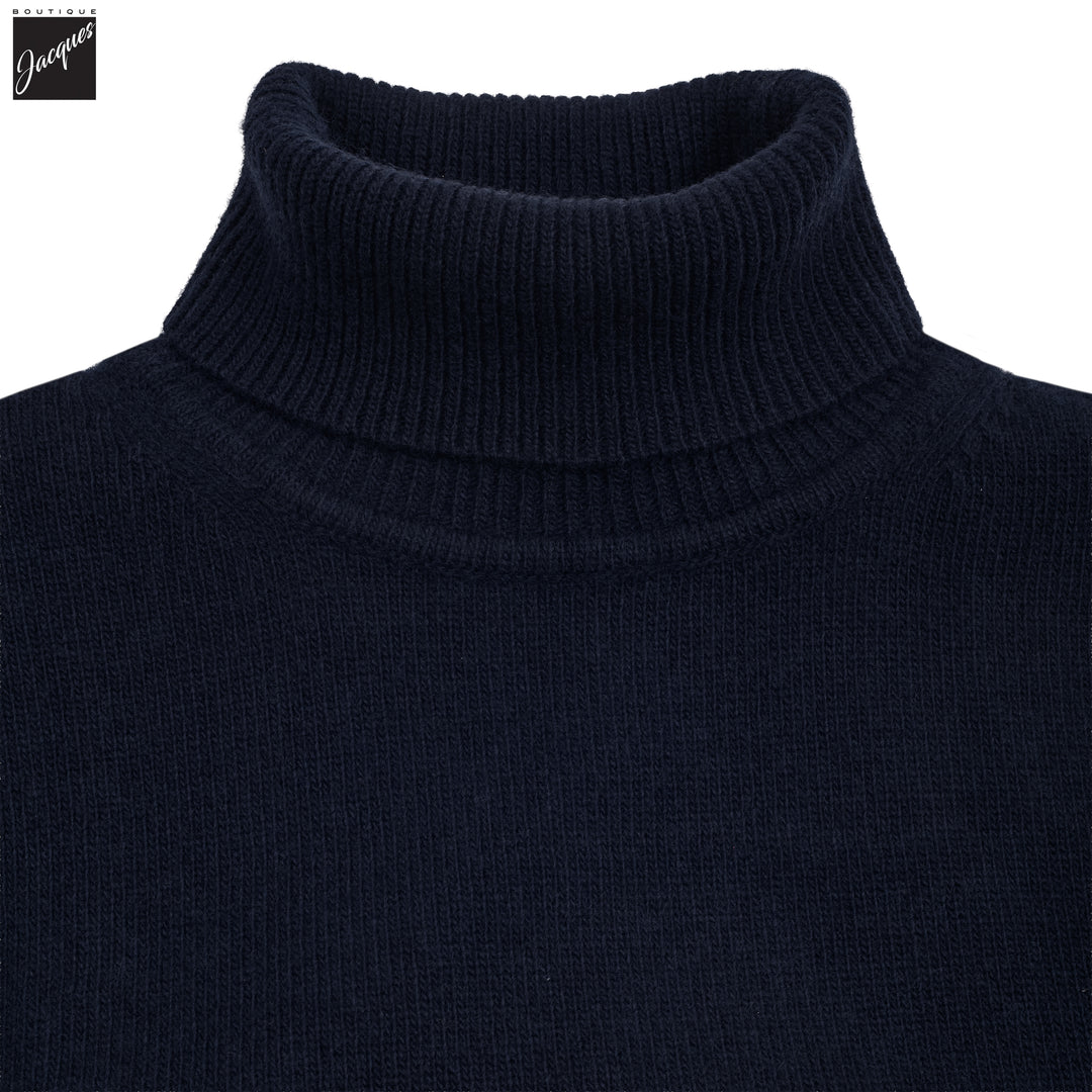 Navy Chunky Merino Wool Roll-Neck Sweater - Stenströms